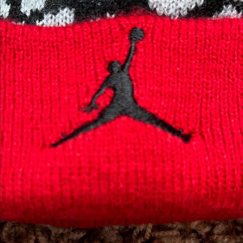 Jordan Kids Red and Black Pom-Pom Beanie